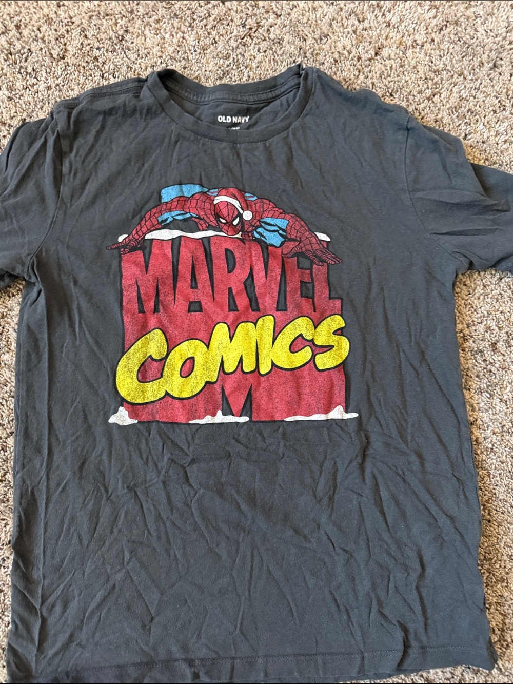Old Navy Black Spider-Man Marvel Comics Graphic Tee with Red & Yellow Print